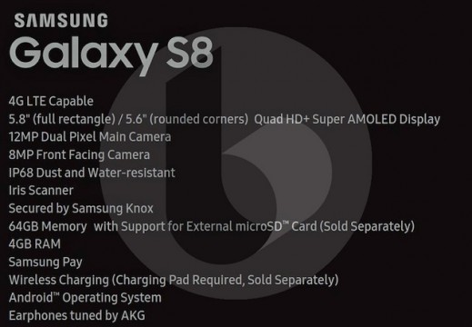 Trapelate le specifiche tecniche di Galaxy S8 e S8+