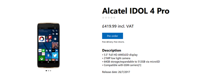 alcatel idol 4 pro