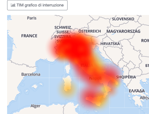 Nella notte TIM Down in mezza Italia