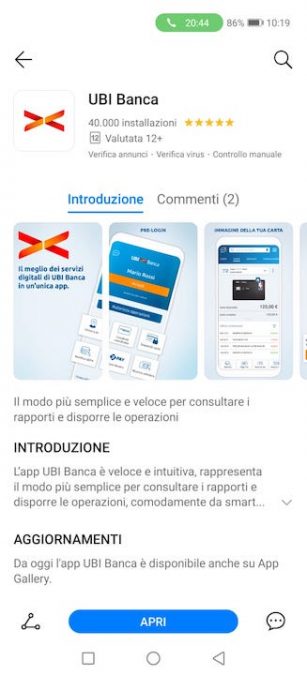 UBI Banca AppGallery Huawei