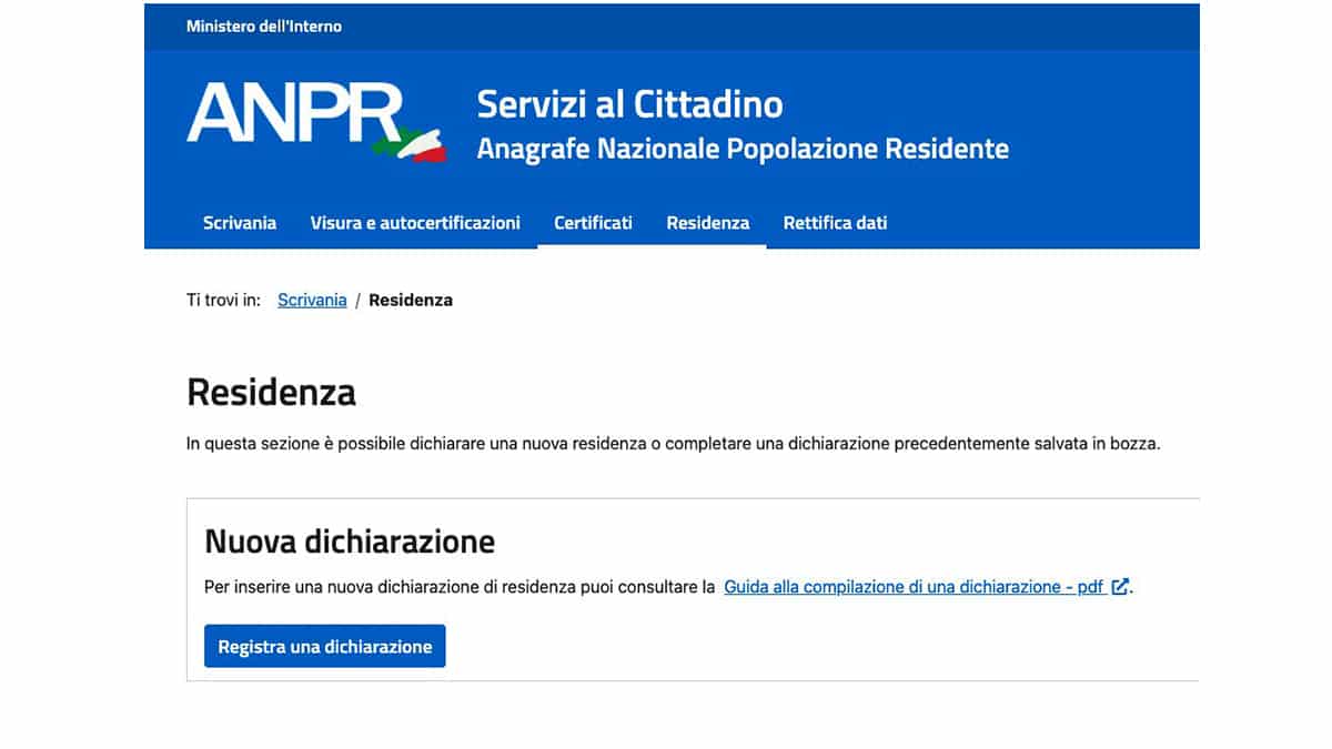 cambiare residenza online