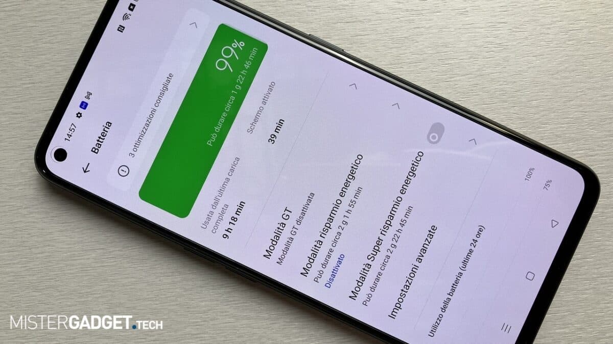 realme GT NEO 3T mistergadget.tech recensione batteria