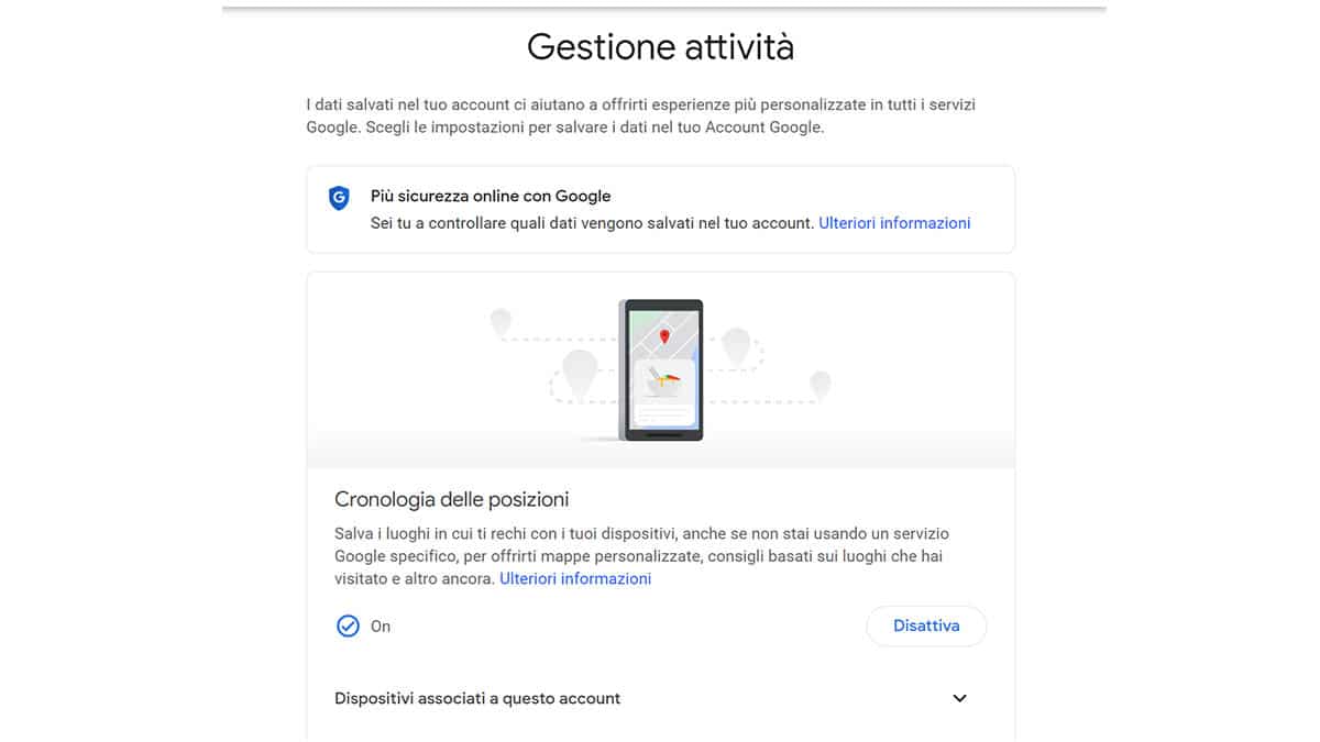 Disattivare cronologia posizioni Google