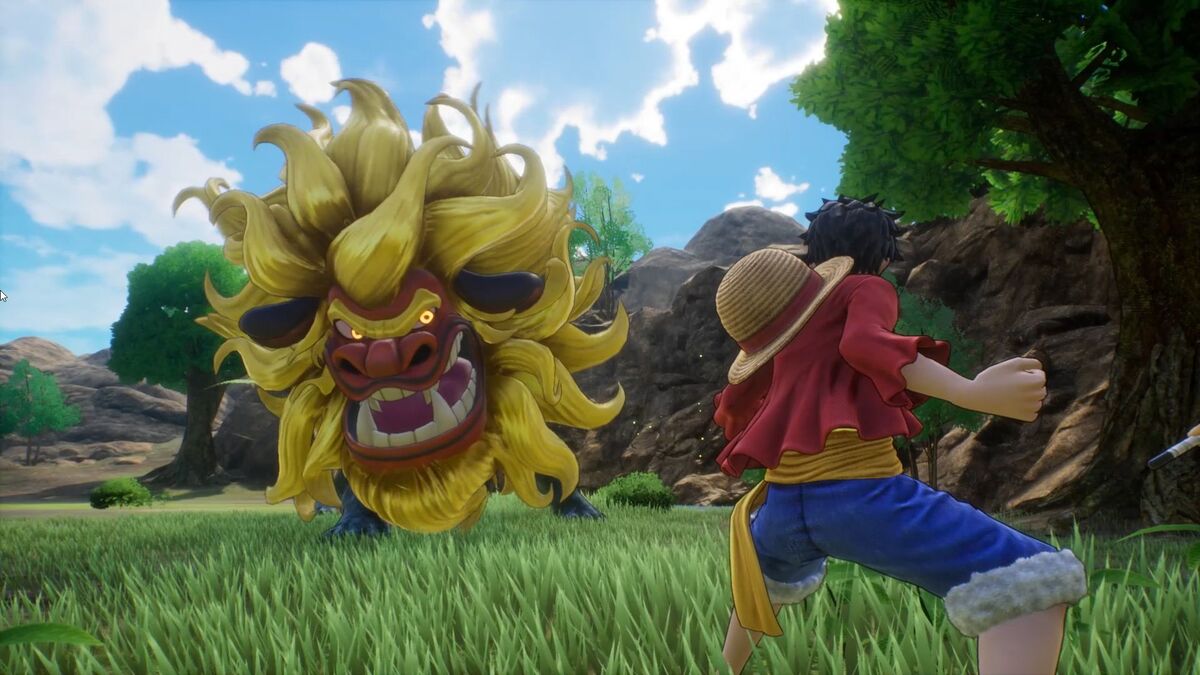 Combattimento tra Luffy ed un leone gigante