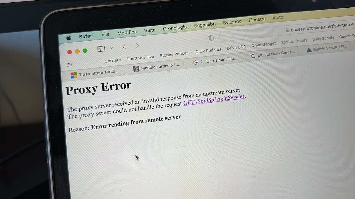 Passaporto online, pagina errore
