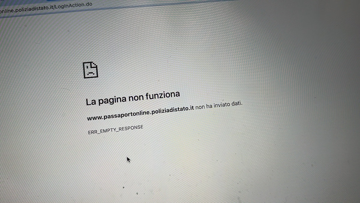Passaporto online pagina errore