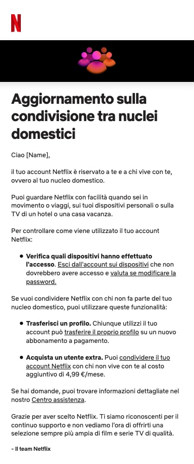 email netflix stop condivisione account