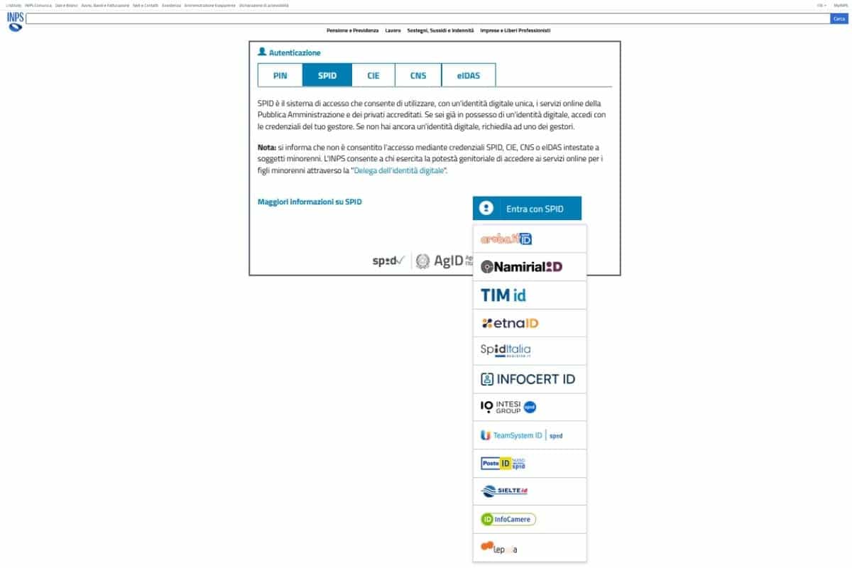 Accesso INPS tramite SPID