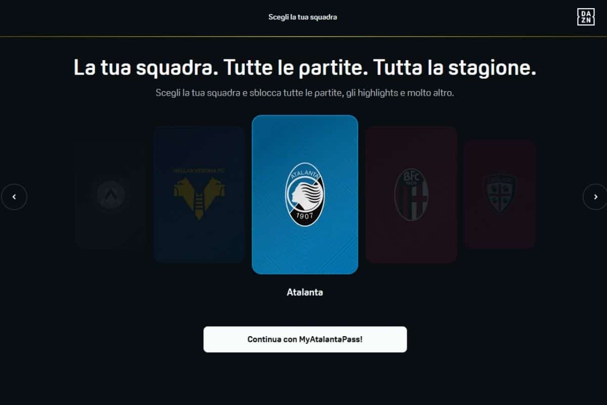 Dazn MyClubPass scegli squadra
