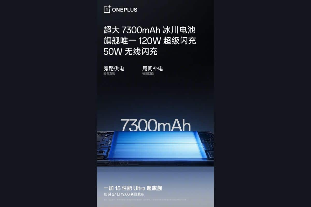OnePlus 15 batteria 7300 mAh