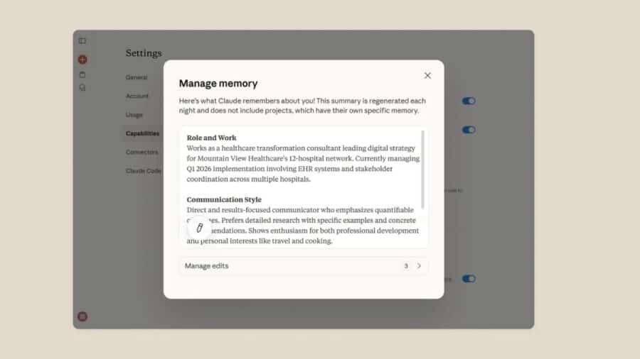 Claude import memory manage