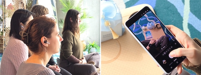 Perona che medita e uno smartphone