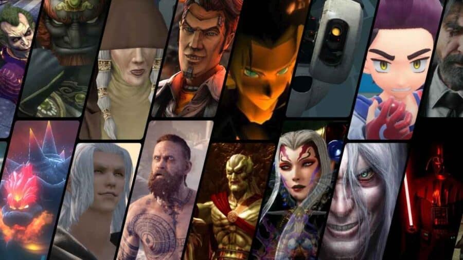 Collage di numerosi villain iconici dei videogiochi, tra cui Joker, Ganondorf, Handsome Jack, GLaDOS, Sephiroth e altri personaggi celebri.