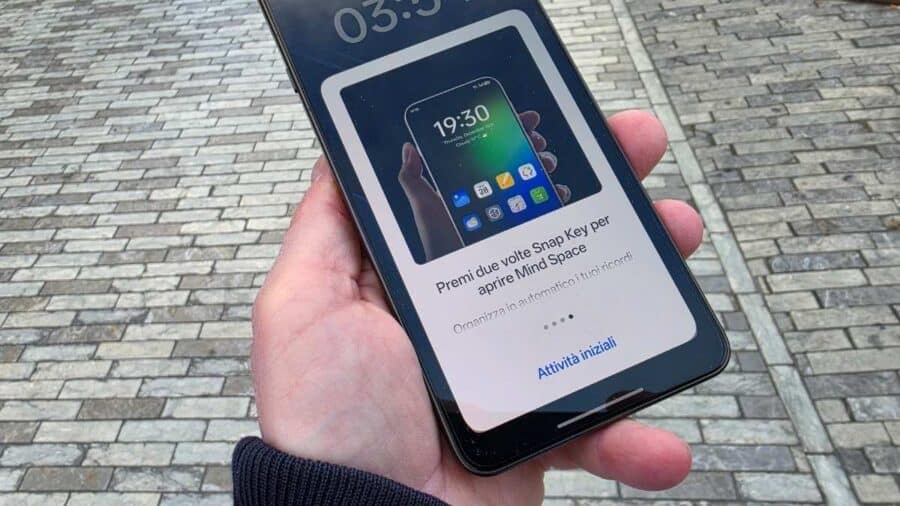 OPPO Find X9 Ultra con la schermata di onboarding dello Snap Key che spiega come aprire Mind Space con doppia pressione