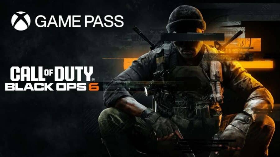 Immagine promozionale di Xbox Game Pass con il logo del servizio e un soldato armato di Call of Duty: Black Ops 6 in primo piano su sfondo scuro.