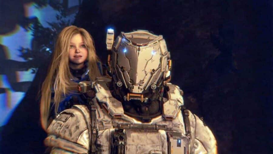 Diana sorride mentre è appoggiata alle spalle di Hugh, in una scena notturna dai toni blu e cinematografici.