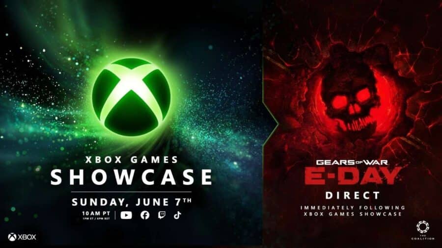 Poster ufficiale dell’Xbox Games Showcase con data del 7 giugno e annuncio del Gears of War: E-Day Direct immediatamente successivo alla presentazione principale.