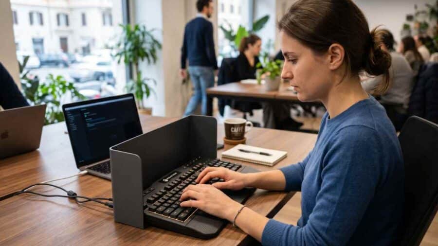 Donna con tastiera 30042026 Mistergadget.tech