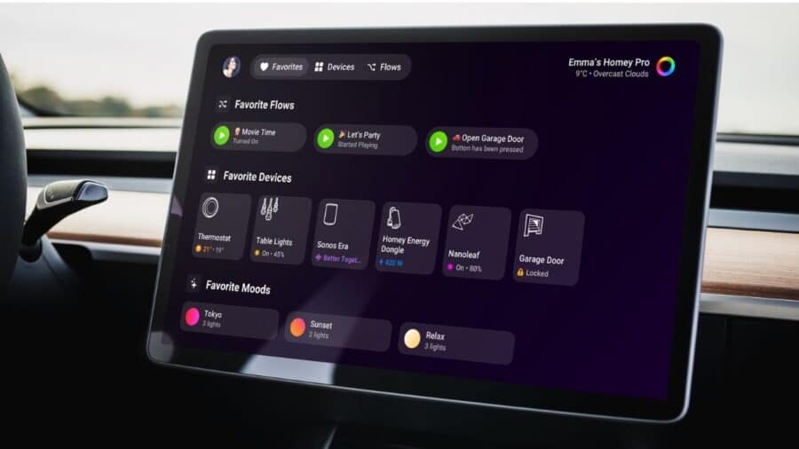 Homey su schermo Tesla