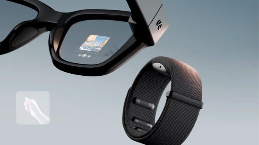 Meta Ray-Ban Display con schermata music player e Neural Band controller da polso