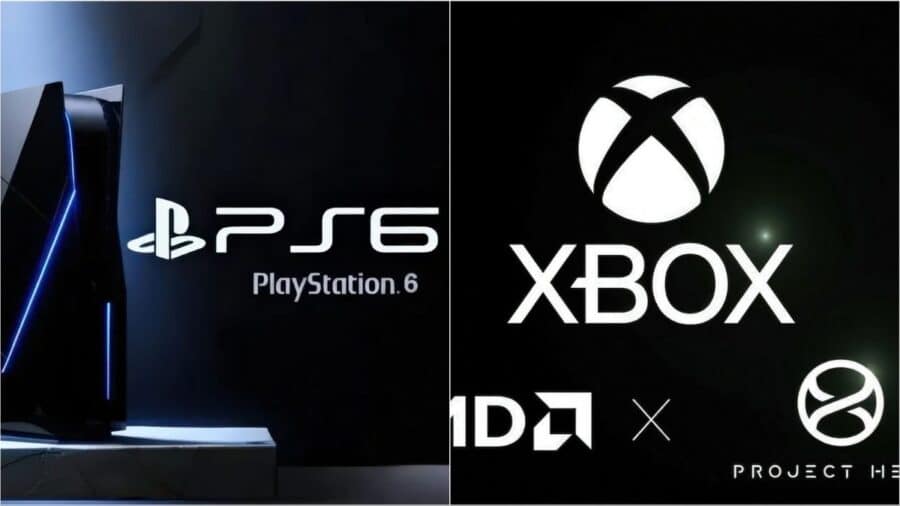 Immagine divisa tra il logo PlayStation 6 e il logo Xbox, con riferimento alla futura sfida tra PS6 e Xbox Helix.