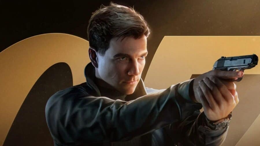 James Bond impugna una pistola davanti al logo 007 in un’immagine promozionale di 007 First Light.