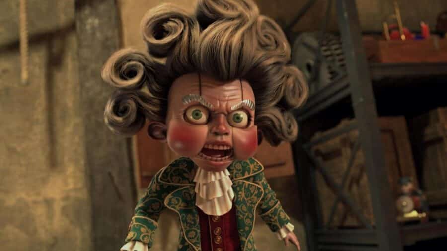 Personaggio meccanico grottesco di Clockwork Revolution, con volto da bambola, capelli voluminosi e abiti vittoriani.