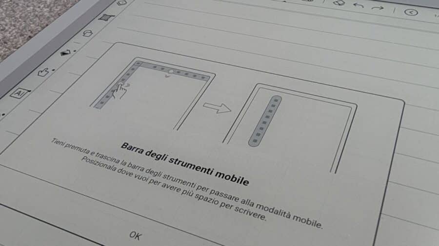 BOOX Go 10.3 Gen II Lumi schermata tutorial barra strumenti mobile in italiano
