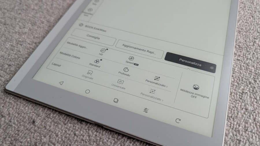 BOOX Go 10.3 Gen II Lumi schermata impostazioni modalità refresh display BOOX EinkWise