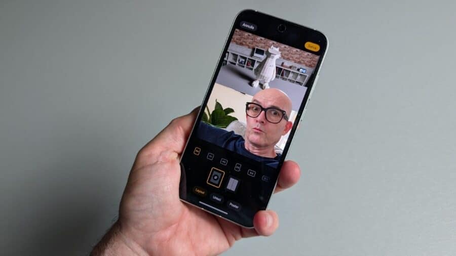 OPPO Reno16 Pro in modalità editing con layout popout e collage di un selfie
