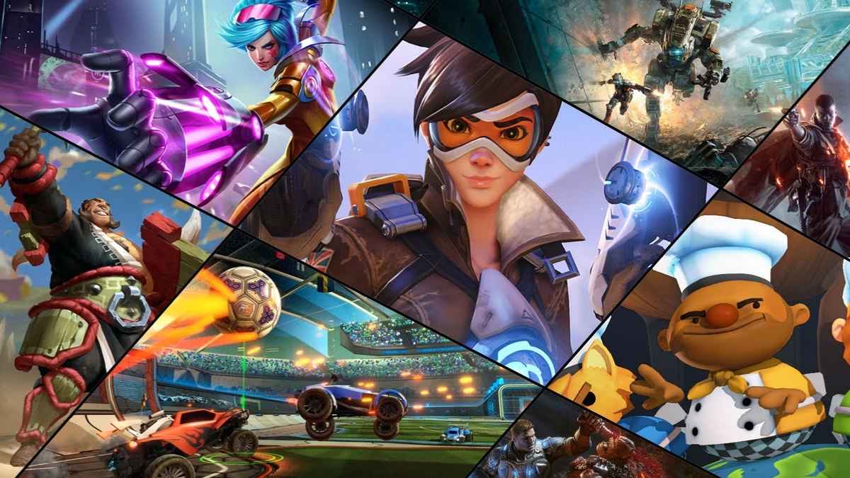 Collage di videogiochi multiplayer e live service con personaggi e scene da titoli online popolari, tra cui hero shooter, giochi sportivi e battle royale.