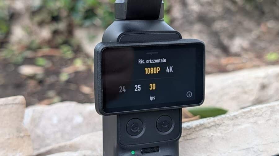 Menu impostazioni video della DJI Osmo Pocket 4P con risoluzione 4K e frame rate