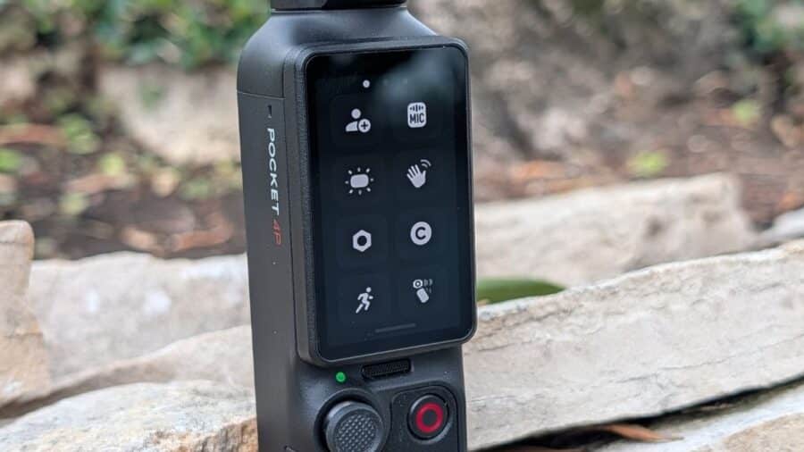 Menu rapido della DJI Osmo Pocket 4P con icone ActiveTrack, microfono e controllo gesti