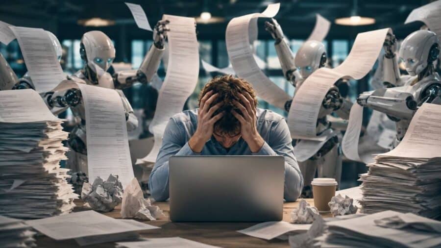 Una persona circondata da Bot che scrivono contenuti