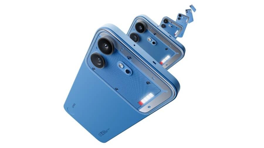 Nothing Phone (4b) blu, vista esplosa del design