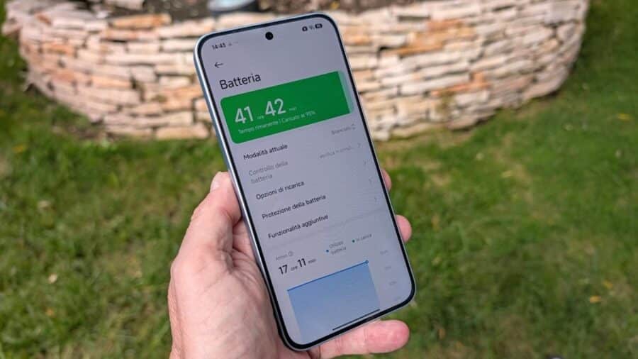 Schermata batteria di Xiaomi REDMI Note 17 Pro con autonomia residua di 41 ore