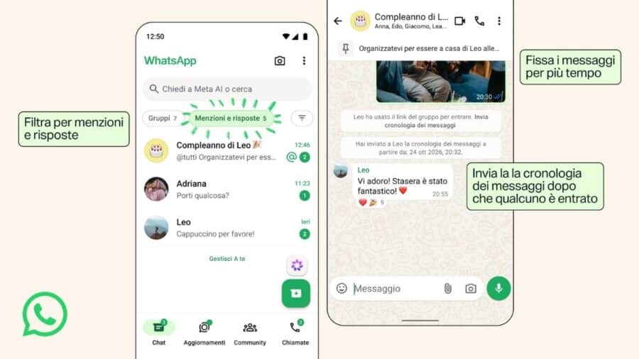 Schermate di whatsapp con gruppi