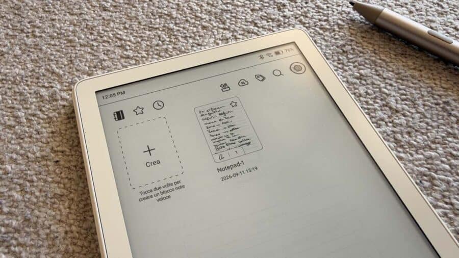 App Note del BOOX Go 6 Gen II con un blocco appunti scritto a mano con la penna InkSense Plus