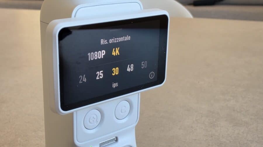 Menu di risoluzione orizzontale sullo schermo della Osmo Pocket 4P